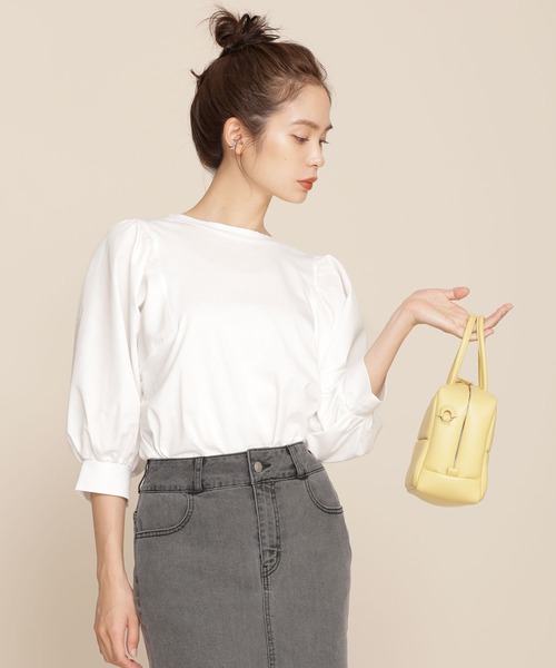 NANO universe(ナノユニバース)の「WEB限定/ボリュームスリーブトップス 半袖(Tシャツ/カットソー・レディース・ホワイト/ブラック/ベージュ・FREE)」の14枚目の写真