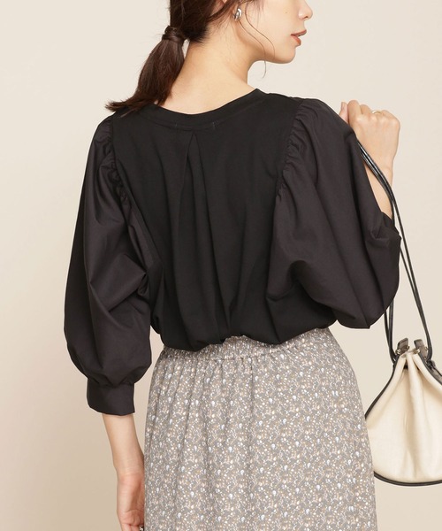 NANO universe(ナノユニバース)の「WEB限定/ボリュームスリーブトップス 半袖(Tシャツ/カットソー・レディース・ホワイト/ブラック/ベージュ・FREE)」の8枚目の写真