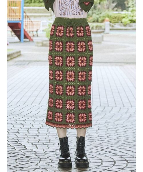 jouetie（ジュエティ）の「【セットアップ対応】クロシェロングスカート（スカート・レディース・ブラック/グリーン/ブラウン・MEDIUM）」の3枚目の写真