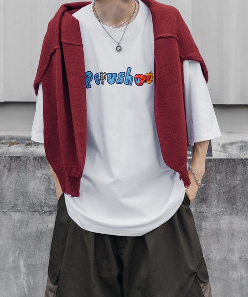 Perushu(ペルーシュ)の「PerushuロゴTシャツ(Tシャツ/カットソー・メンズ・ホワイト/ブラック/ホワイト系その他/ブラック系その他・MEDIUM/LARGE)」の9枚目の写真