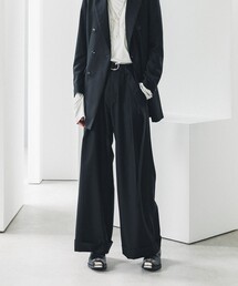 LiNoH | ジェットブラック ベルテッドワイドパンツ/JET BLACK BELTED WIDE PANTS(その他パンツ)