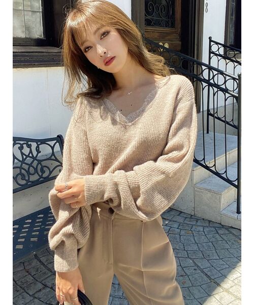 RESEXXY（リゼクシー）の「【WEB限定】リバーレースモヘアニットプルオーバー（ニット/セーター・レディース・ピンク/ベージュ/ブラウン/アイボリー・FREE）」の3枚目の写真