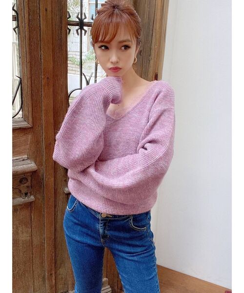 RESEXXY（リゼクシー）の「【WEB限定】リバーレースモヘアニットプルオーバー（ニット/セーター・レディース・ピンク/ベージュ/ブラウン/アイボリー・FREE）」の4枚目の写真