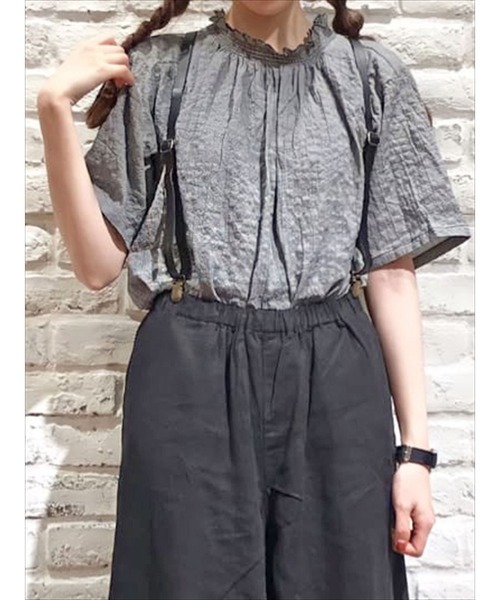 Samansa Mos2（サマンサ モスモス）の「衿シャーリングブラウス（シャツ/ブラウス・レディース・パープル/チャコール/ブラック/マスタード/カーキ/オフホワイト・ﾌﾘ-）」の4枚目の写真