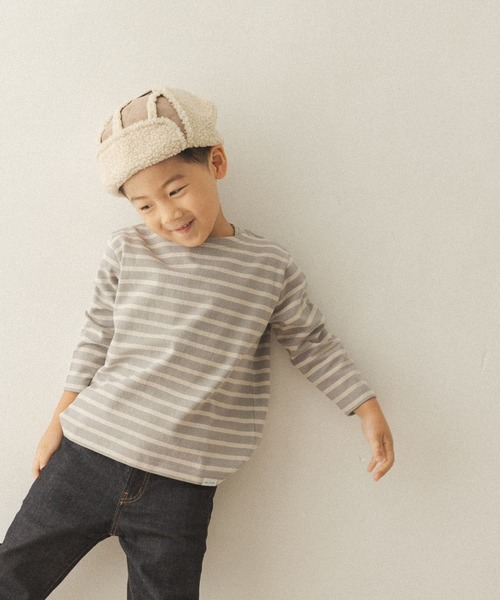 FORK&SPOON（フォークアンドスプーン）の「FORK&SPOON ボートネックボーダー(KIDS)（Tシャツ/カットソー・キッズ・グレー系その他/レッド系その他・90/105/120/135）」の5枚目の写真