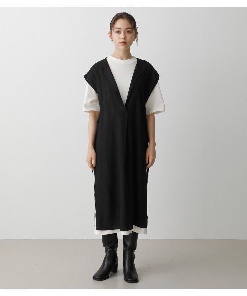 AZUL by moussy（アズールバイマウジー）の「LONG VEST SET ONEPIECE/ロングベストセットワンピース（ワンピース・レディース・ブラック/ダークグリーン/ライトブラウン・SMALL/MEDIUM）」の7枚目の写真