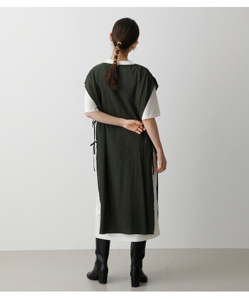 AZUL by moussy（アズールバイマウジー）の「LONG VEST SET ONEPIECE/ロングベストセットワンピース（ワンピース・レディース・ブラック/ダークグリーン/ライトブラウン・SMALL/MEDIUM）」の14枚目の写真