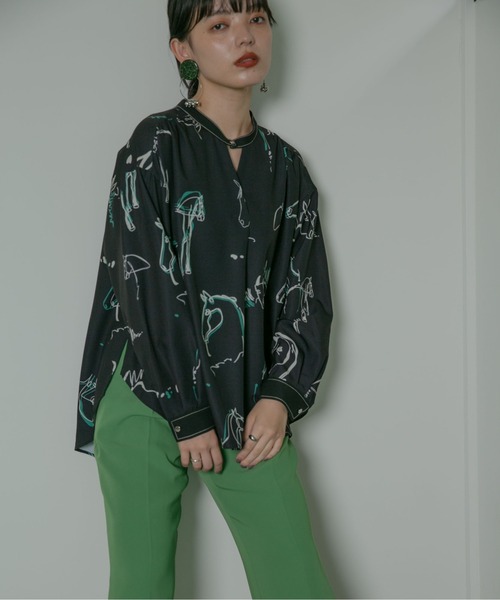 Eimee Law（エイミーロウ）の「Horse柄フロントタックBL（シャツ/ブラウス・レディース・ブラック/ベージュ・38）」の19枚目の写真