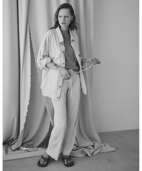 UNFIL(アンフィル)の「unfil アンフィル / egyptian cotton-back satin trucker jacket エジプト産超長綿 バックサテン トラッカージャケット シャツジャケット / WWSP-UW114(ブルゾン・レディース・ライトベージュ/ライトグリーン/ブラック・1)」の8枚目の写真