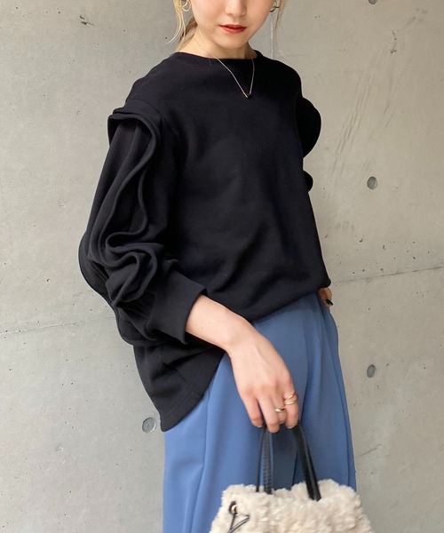 CAPRICIEUX LE'MAGE（カプリシューレマージュ）の「フリル袖スエット（Tシャツ/カットソー・レディース・ブラック/グレー/ライトベージュ・FREE）」の10枚目の写真