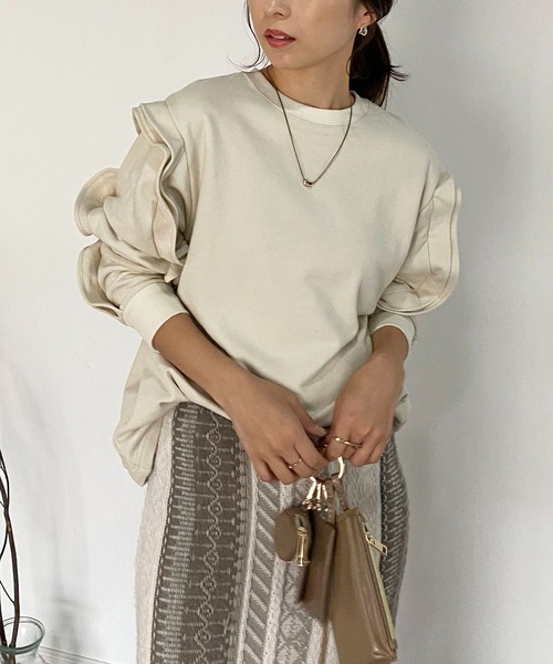 CAPRICIEUX LE'MAGE（カプリシューレマージュ）の「フリル袖スエット（Tシャツ/カットソー・レディース・ブラック/グレー/ライトベージュ・FREE）」の17枚目の写真