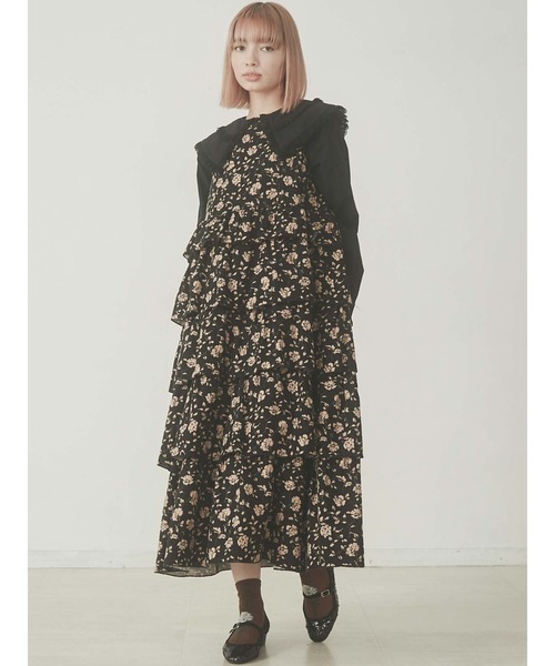 merry jenny（メリージェニー）の「floralティアードジャンスカ（ジャンパースカート・レディース・ブラック/アイボリー・FREE）」の13枚目の写真