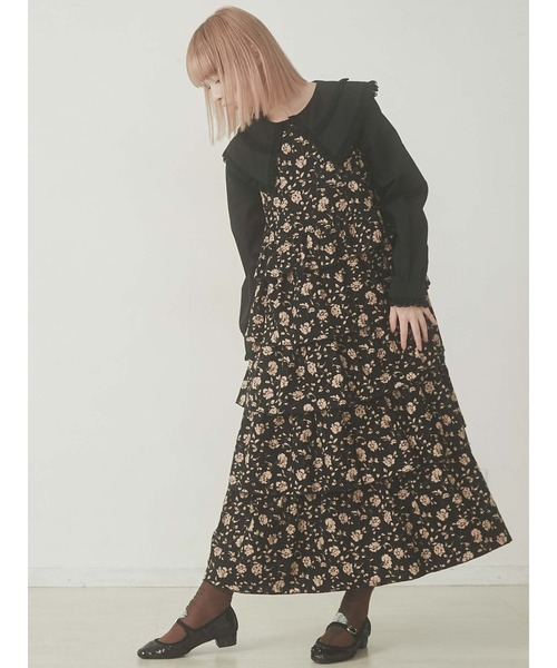 merry jenny（メリージェニー）の「floralティアードジャンスカ（ジャンパースカート・レディース・ブラック/アイボリー・FREE）」の14枚目の写真