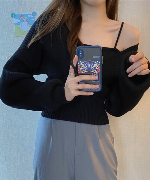 DAY CLOSET(デイ クローゼット)の「【重ね着風/バックリボン】ぽわん袖シルエット。キャミソールi一体型 レイヤードトップス風 カシュクール ニット セーター レディース(ニット/セーター・レディース・ブラウン/ピンク/レッド/ブラック/ホワイト・ONE SIZE)」の11枚目の写真