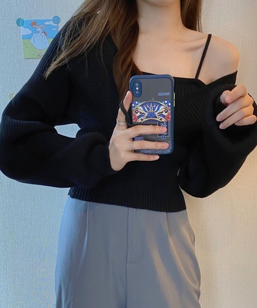 DAY CLOSET(デイ クローゼット)の「【重ね着風/バックリボン】ぽわん袖シルエット。キャミソールi一体型 レイヤードトップス風 カシュクール ニット セーター レディース(ニット/セーター・レディース・ブラウン/ピンク/レッド/ブラック/ホワイト・ONE SIZE)」の13枚目の写真