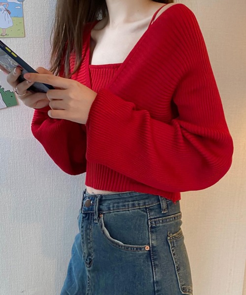 DAY CLOSET(デイ クローゼット)の「【重ね着風/バックリボン】ぽわん袖シルエット。キャミソールi一体型 レイヤードトップス風 カシュクール ニット セーター レディース(ニット/セーター・レディース・ブラウン/ピンク/レッド/ブラック/ホワイト・ONE SIZE)」の20枚目の写真