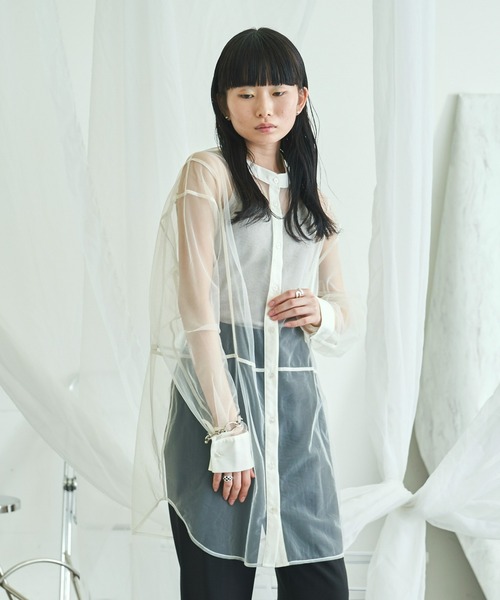 VACANCY（ヴァカンシー）の「シアーメッシュバンドカラーシャツ（シャツ/ブラウス・レディース・ブラック/オレンジ/ホワイト/ブルー・FREE）」の20枚目の写真