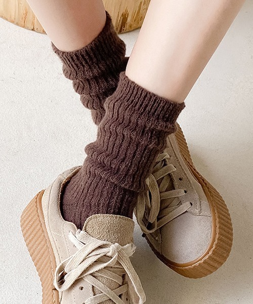 Fun & Daily（ファンアンドデイリー）の「F&D : ルーズウールソックス（ソックス/靴下・レディース・ホワイト/ブラック/ネイビー/ブラウン/グレー/ベージュ/パープル/グリーン/ライトグリーン/ライトブルー・FREE）」の4枚目の写真