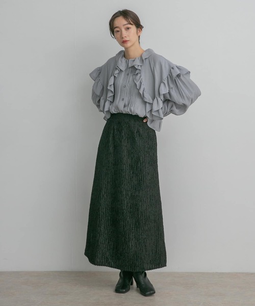 KBF（ケイビーエフ）の「ストライプジャガードフレアスカート（スカート・レディース・グリーン系その他/ブラック/オフホワイト・ONE）」の11枚目の写真