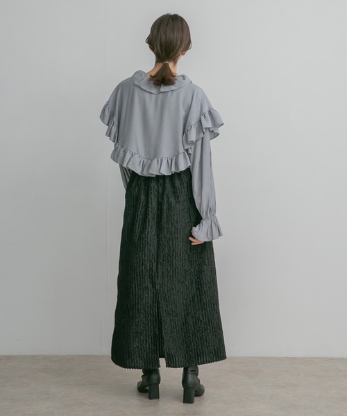 KBF（ケイビーエフ）の「ストライプジャガードフレアスカート（スカート・レディース・グリーン系その他/ブラック/オフホワイト・ONE）」の12枚目の写真