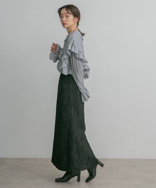 KBF（ケイビーエフ）の「ストライプジャガードフレアスカート（スカート・レディース・グリーン系その他/ブラック/オフホワイト・ONE）」の13枚目の写真