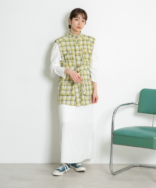 KBF（ケイビーエフ）の「ストライプジャガードフレアスカート（スカート・レディース・グリーン系その他/ブラック/オフホワイト・ONE）」の16枚目の写真