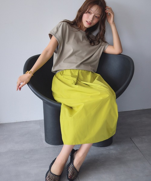 ELFRANK（エルフランク）の「ボックスタックコクーンシルエットミディ丈スカート（スカート・レディース・ブラック/パープル/グリーン/イエロー/ピンク・FREE）」の8枚目の写真