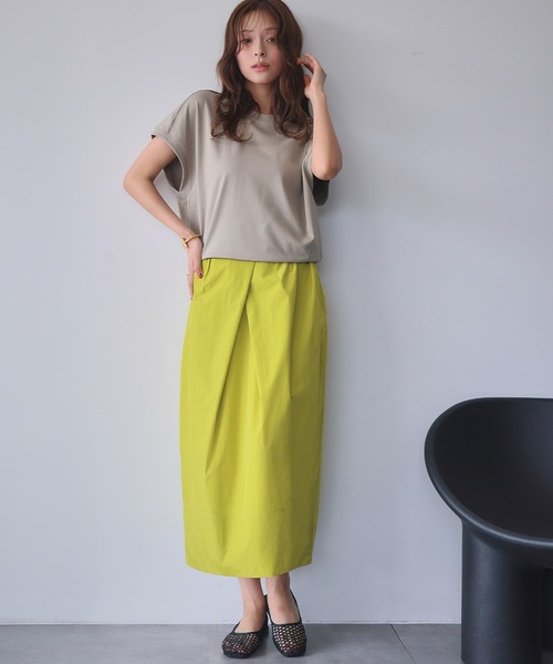 ELFRANK（エルフランク）の「ボックスタックコクーンシルエットミディ丈スカート（スカート・レディース・ブラック/パープル/グリーン/イエロー/ピンク・FREE）」の9枚目の写真