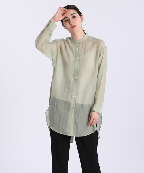INED CLARO（イネドクラロ）の「バンドカラーロングシャツ（シャツ/ブラウス・レディース・グレー/サックスブルー/ライトグリーン・フリー）」の3枚目の写真