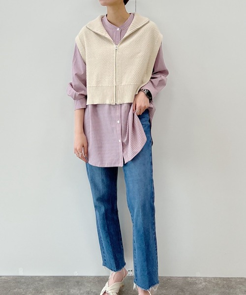 mysty woman（ミスティウーマン）の「衿ジップニットベスト 275289（ベスト・レディース・ブラック/グリーン/アイボリー・FREE）」の4枚目の写真