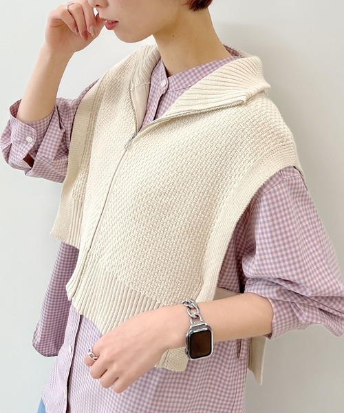 mysty woman（ミスティウーマン）の「衿ジップニットベスト 275289（ベスト・レディース・ブラック/グリーン/アイボリー・FREE）」の21枚目の写真