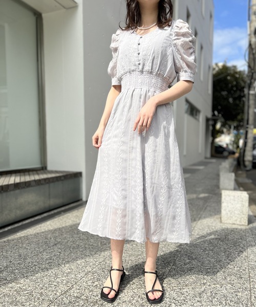 NOMAE（ノーマエ）の「刺繍ギャザースリーブワンピース