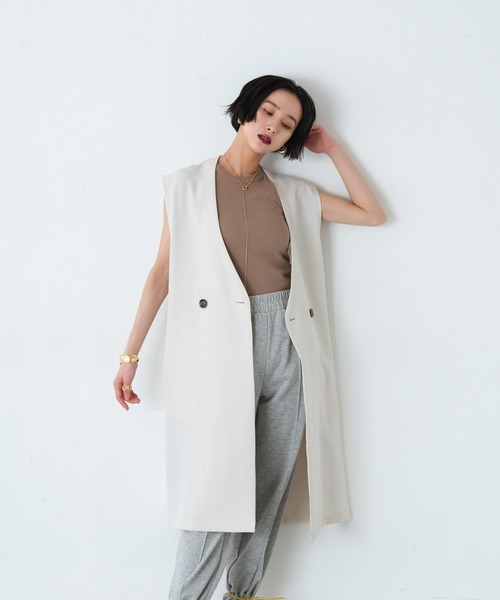 AIC.（エーアイシー）の「ノーカラーダブルボタンロングジレベスト（ベスト・レディース・ブラック/アイボリー・FREE）」の21枚目の写真