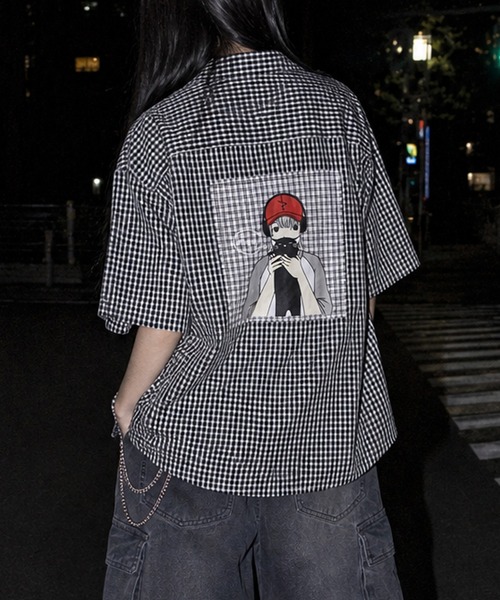 Red Cap Girl(レッドキャプガール)の「【a-r】〔RedCapGirl/レッドキャップガール〕フリンジアップリケ ミニチェック半袖シャツ(シャツ/ブラウス・メンズ・オレンジ/ブルー/グリーン/ホワイト系1/ブルー系1/ブラック系1・MEDIUM/LARGE/X-LARGE)」の2枚目の写真