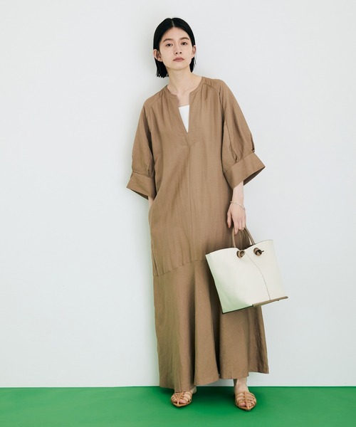 ☆美品☆ADAM ET ROPE' リネンボリュームスリーブワンピース黒フリー WEB限定・追加】リネンボリュームスリーブワンピース(506032914