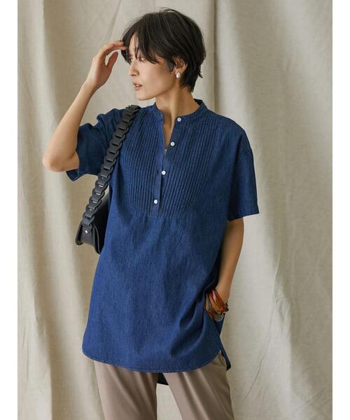 AMERICAN HOLIC(アメリカンホリック)の「ピンタックデニムシャツチュニック(シャツ/ブラウス・レディース・インディゴブルー・M/L)」の3枚目の写真