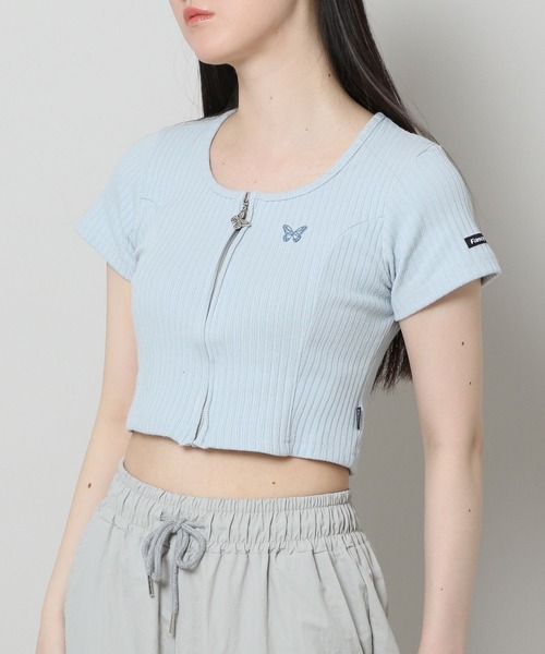 FANCY CLUB（ファンシークラブ）の「NASTY FANCY CLUB／SQUAR NECK ZIP　2299067（カーディガン/ボレロ・レディース・ライトブルー/ブラック/パープル・FREE）」の2枚目の写真