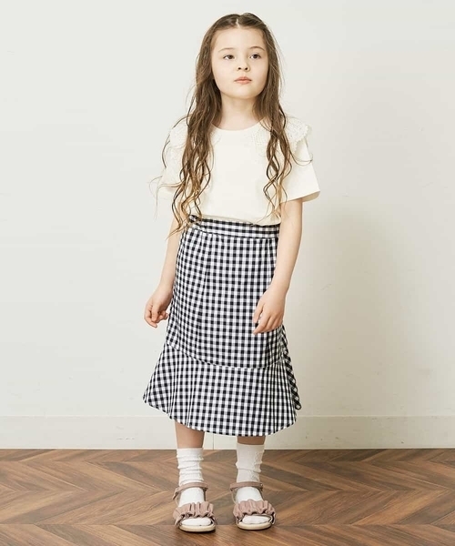 a.v.v（アーヴェヴェ）の「[140-150]レース衿半袖Tシャツ（Tシャツ/カットソー・キッズ・ネイビー/アイボリー・150/140）」の3枚目の写真