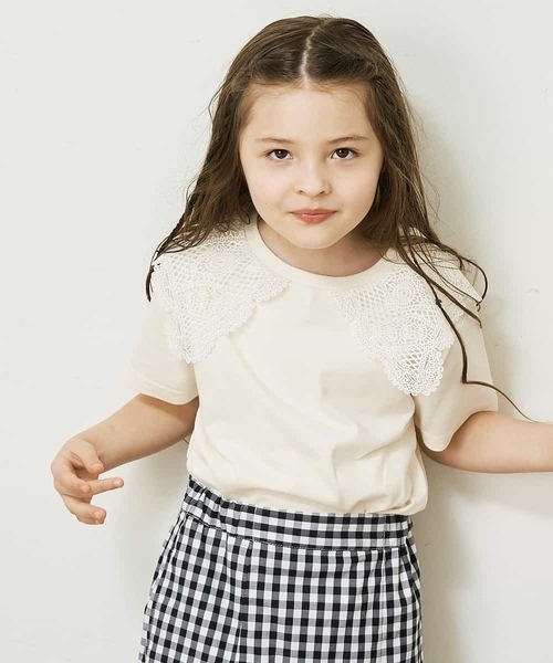 a.v.v（アーヴェヴェ）の「[140-150]レース衿半袖Tシャツ（Tシャツ/カットソー・キッズ・ネイビー/アイボリー・150/140）」の5枚目の写真