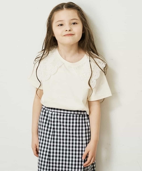 a.v.v（アーヴェヴェ）の「[140-150]レース衿半袖Tシャツ（Tシャツ/カットソー・キッズ・ネイビー/アイボリー・150/140）」の6枚目の写真