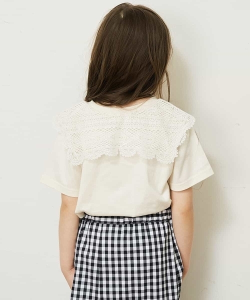 a.v.v（アーヴェヴェ）の「[140-150]レース衿半袖Tシャツ（Tシャツ/カットソー・キッズ・ネイビー/アイボリー・150/140）」の7枚目の写真