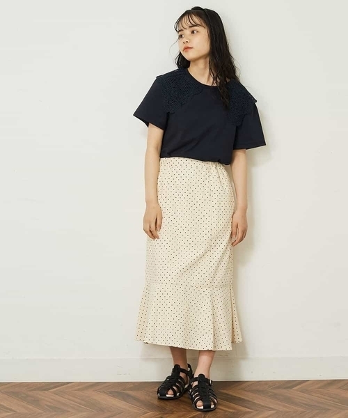 a.v.v（アーヴェヴェ）の「[140-150]レース衿半袖Tシャツ（Tシャツ/カットソー・キッズ・ネイビー/アイボリー・150/140）」の8枚目の写真