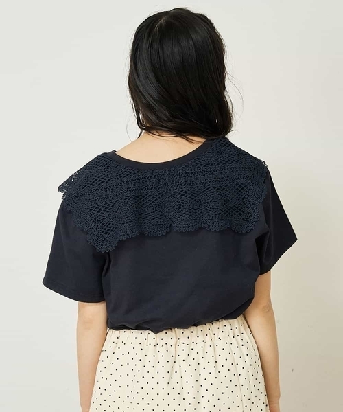 a.v.v（アーヴェヴェ）の「[140-150]レース衿半袖Tシャツ（Tシャツ/カットソー・キッズ・ネイビー/アイボリー・150/140）」の12枚目の写真