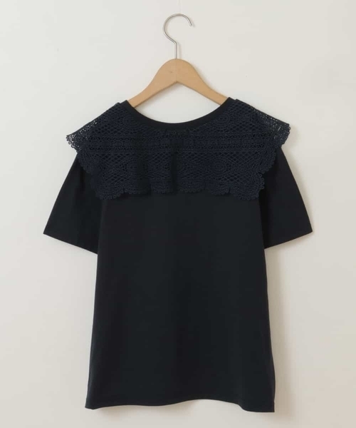 a.v.v（アーヴェヴェ）の「[140-150]レース衿半袖Tシャツ（Tシャツ/カットソー・キッズ・ネイビー/アイボリー・150/140）」の14枚目の写真