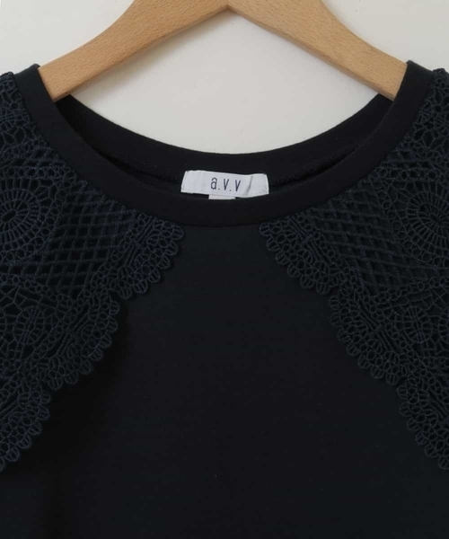 a.v.v（アーヴェヴェ）の「[140-150]レース衿半袖Tシャツ（Tシャツ/カットソー・キッズ・ネイビー/アイボリー・150/140）」の15枚目の写真