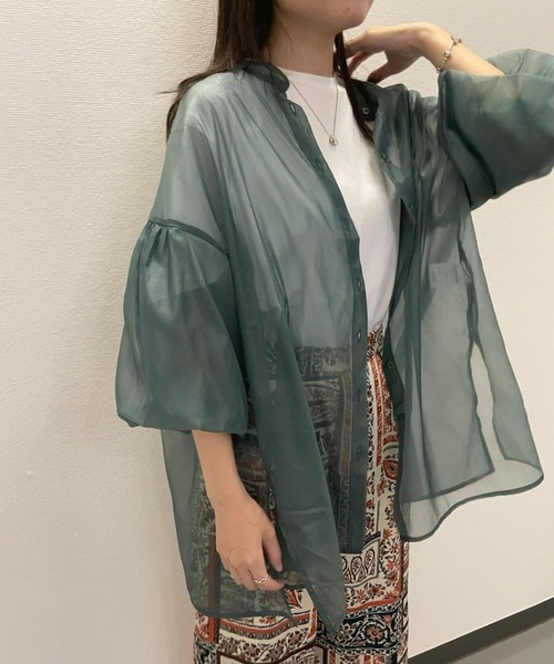 JUGLANS(ユグランス)の「☆ 魅力的なレイヤードスタイルが叶う。オーガンジーバッグギャザーブラウス 30479A232(シャツ/ブラウス・レディース・ブラック/ブラウン/グリーン・FREE)」の12枚目の写真