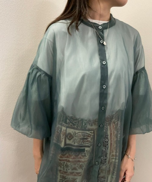 JUGLANS(ユグランス)の「☆ 魅力的なレイヤードスタイルが叶う。オーガンジーバッグギャザーブラウス 30479A232(シャツ/ブラウス・レディース・ブラック/ブラウン/グリーン・FREE)」の13枚目の写真