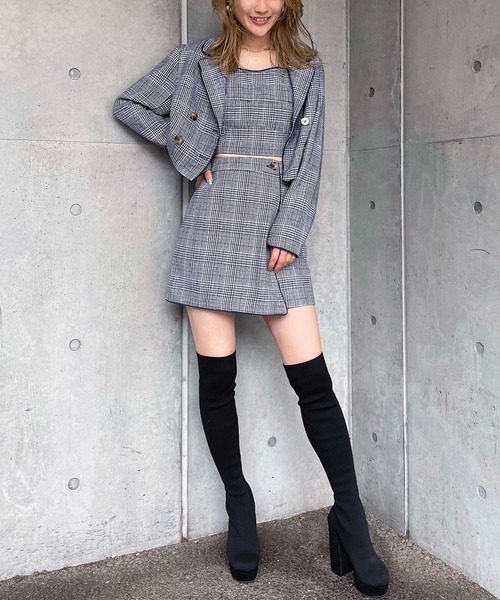 SPIRALGIRL（スパイラルガール）の「チェック柄パイピングラップショートパンツ（その他パンツ・レディース・ネイビー/ブラウン・FREE）」の9枚目の写真