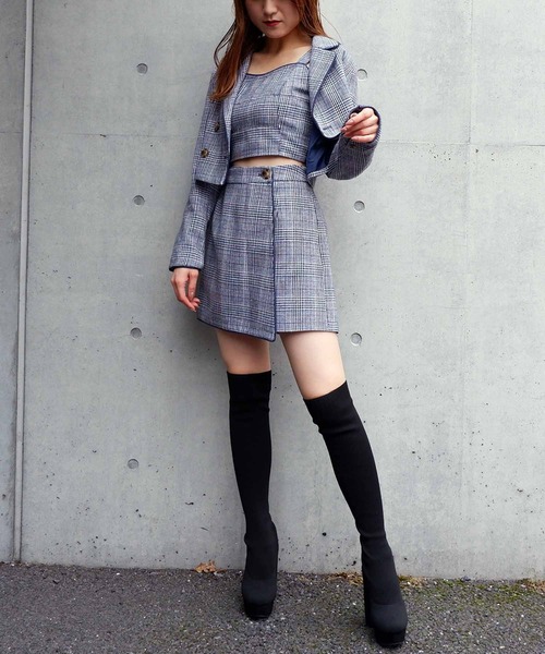 SPIRALGIRL（スパイラルガール）の「チェック柄パイピングラップショートパンツ（その他パンツ・レディース・ネイビー/ブラウン・FREE）」の10枚目の写真