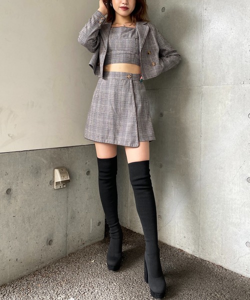 SPIRALGIRL（スパイラルガール）の「チェック柄パイピングラップショートパンツ（その他パンツ・レディース・ネイビー/ブラウン・FREE）」の7枚目の写真